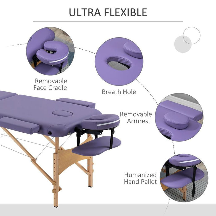 Premium Purple Folding Massage Bed - Portable Spa Table for Beauty Treatments - Sturdy & Adjustable - Carry Bag Included