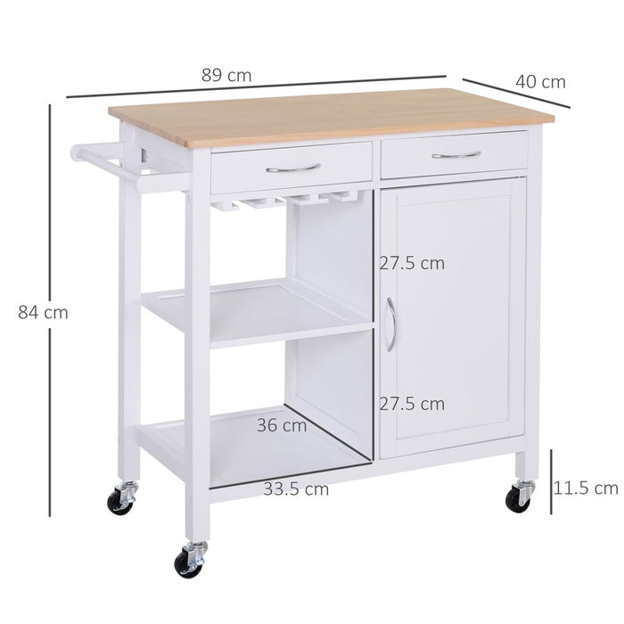 Versatile Kitchen Island w/2 Drawers - White/Natural Wood Color