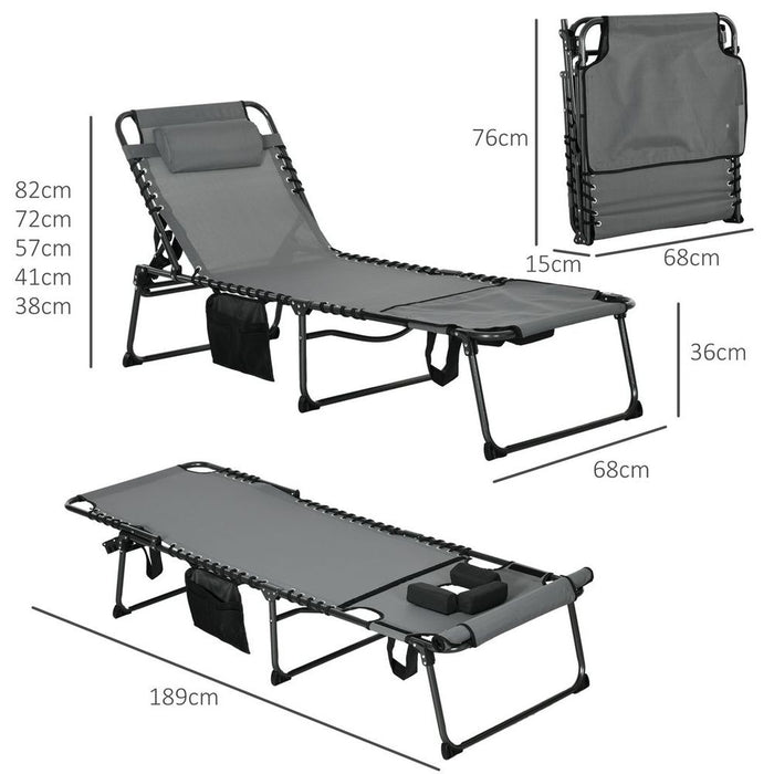 Folding Sun Lounge w/ Reclining Back, Reading Hole, Grey