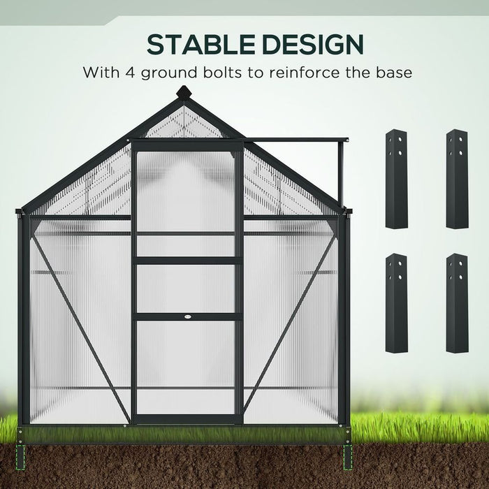 Polycarbonate Walk-In Garden Greenhouse Aluminium Frame w/ Slide Door 6 x 8ft