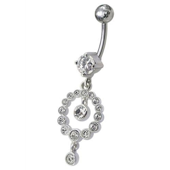 CZ Gem Round Ball Dangling Belly Ring Navel Body Piercing Jewelry