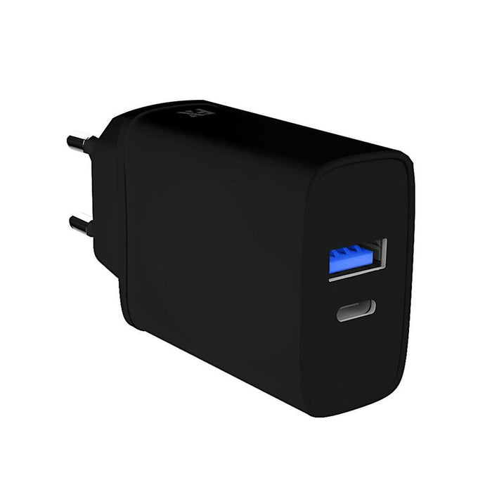 Compact and Portable Dual Port Charger: FX Dual EU Main Charger USB-C and USB-A, Black