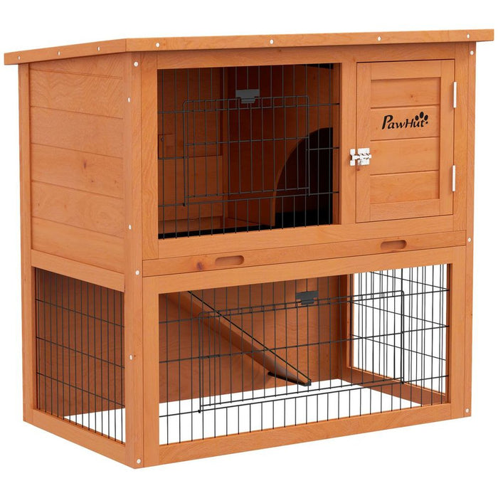 PawHut Wooden Rabbit Hutch, 80cm Antiseptic Outdoor, for 1-2 Rabbits - Orange