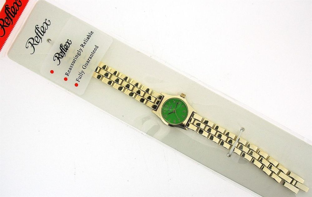 Reflex Ladies Metal Analogue Green Dial & Yellow Tone Metal Bracelet Strap Watch LB106