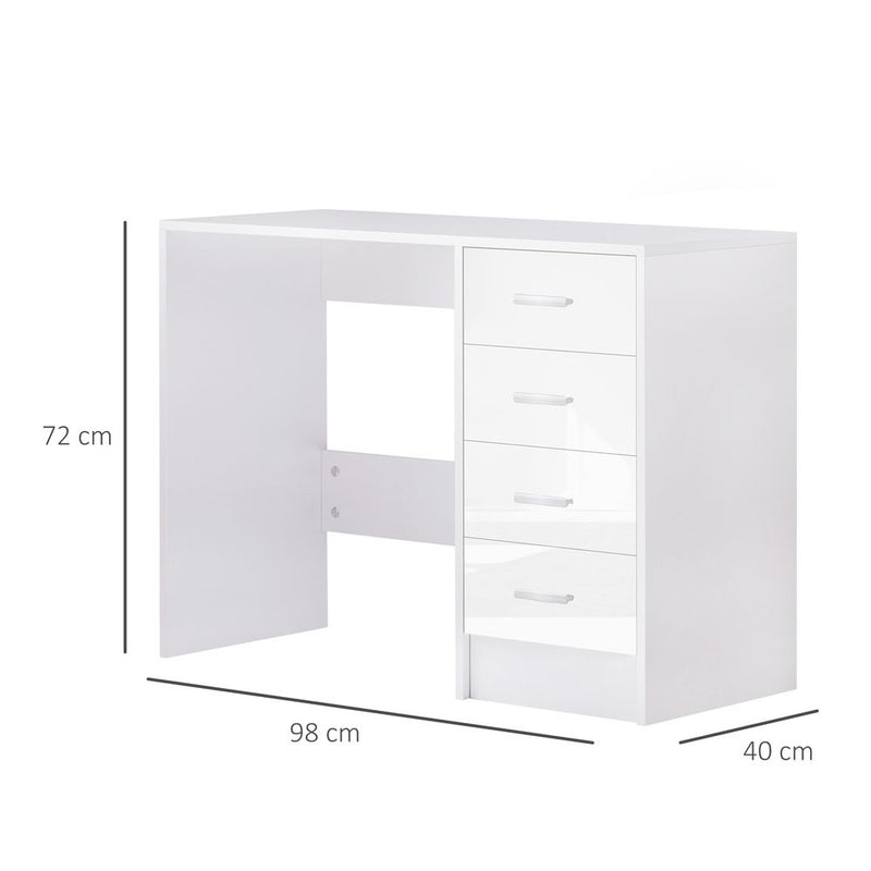 Premium High Gloss 4-Drawer Vanity Desk - White. Perfect for Home Office & Study. Spacious Storage & Stylish Design!
