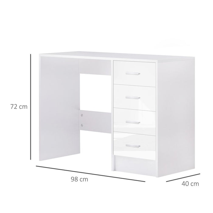 Premium High Gloss 4-Drawer Vanity Desk - White. Perfect for Home Office & Study. Spacious Storage & Stylish Design!