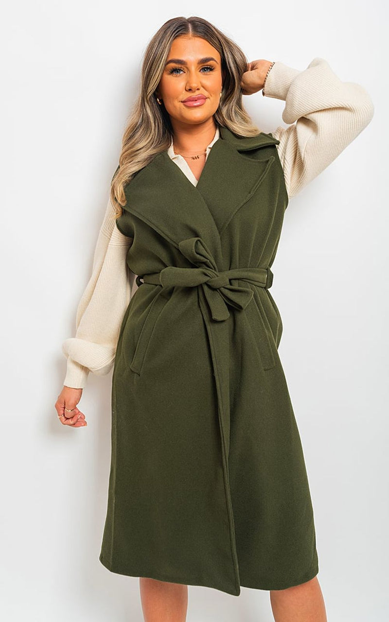 Lucy Longline Sleeveless Wide Lapel Waist Tie Jacket