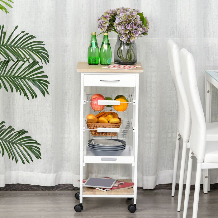 Premium 5-Tier MDF Wood Kitchen Cart | Sleek White Design | Ample Storage Space | Easy Mobility