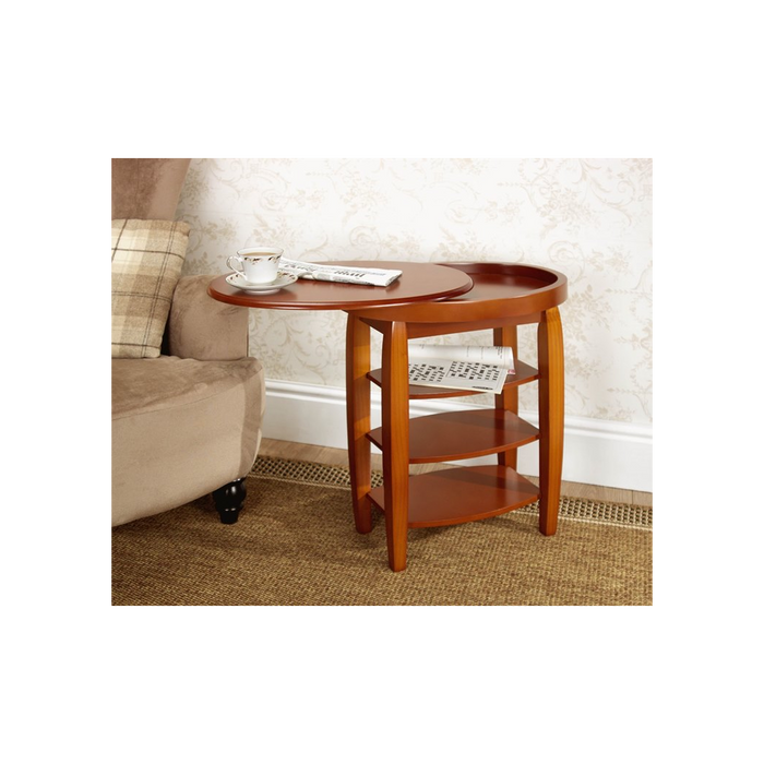 Sleek Oak Swivel Side Table - Space-Saving Design, Storage Compartment & 3 Shelves - Easy Assembly