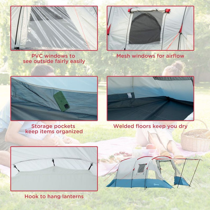 Premium 6-8 Person Tunnel Tent - Blue | Waterproof, Spacious, Easy Setup