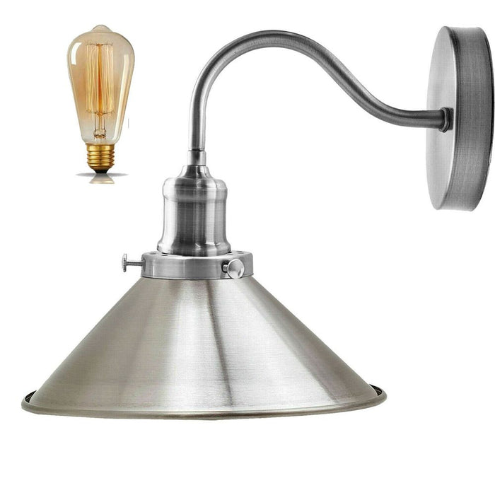 Retro Industrial Swan Neck Wall Light Indoor Sconce Metal Cone Shape Shade - Basement, Bedroom, Dining Room, Garage