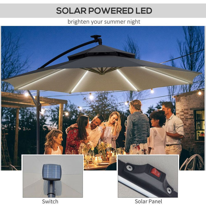 Durable Outsunny 3m Cantilever Parasol w/ Lights - Protect & Illuminate Your Outdoor Space!