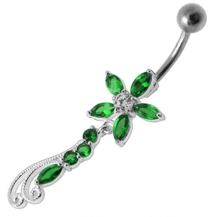 Fancy Multi Stones Jeweled Flower Dangling Navel Ring