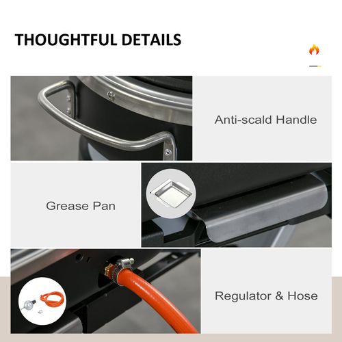 Foldable 2 Burner Gas BBQ Grill Trolley w/ Side Shelves Storage Pocket