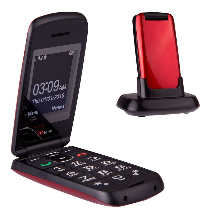 TTfone Star Red Flip Big Button Unlocked Mobile Phone - Simple, Easy to Use, High Quality