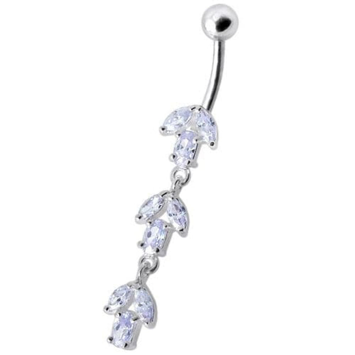 Fancy Multi Stone Jeweled Leaf Dangling Navel Ring