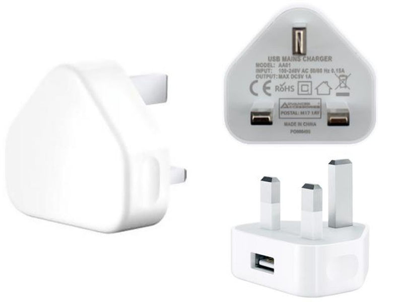 High-Speed USB Mains Charger - 1amp - White - For iPhones, Smartphones, Tablets & More!