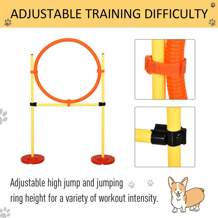 PawHut Dog Agility Equipment Training Portable Obstacle for Pet w/Adjustable Hurdles, Jumping Ring, Weave Poles