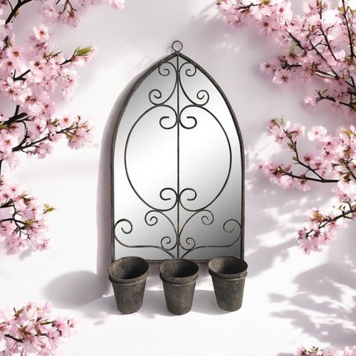 73CM RUSTY WALL MIRROR WITH TRIPLE PLANTER