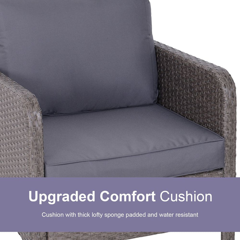 Premium Rattan Furniture Set - 5 Pcs, Steel Frame, Grey