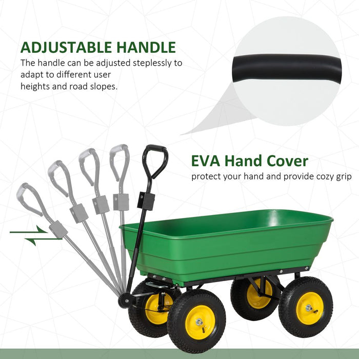 125L Garden Cart Heavy Duty 4 Wheel Trolley Wheelbarrow Green