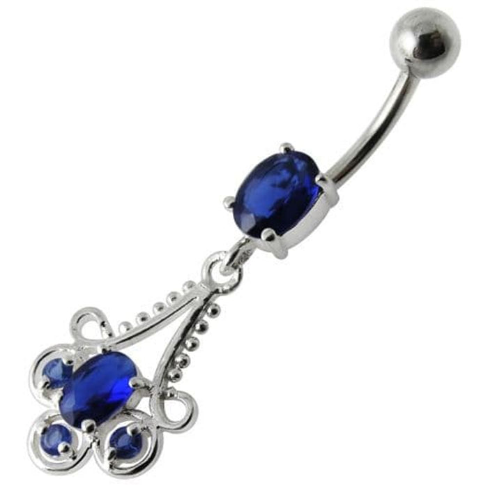 Fancy  Stone Jeweled Dangling  Bar Belly Ring