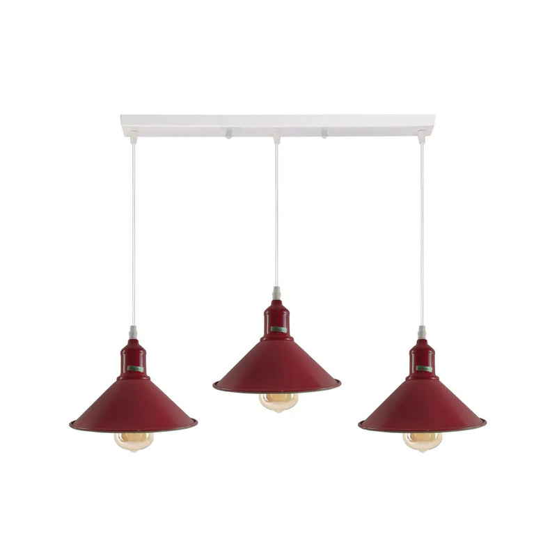 Industrial Vintage Loft Kitchen Bar 3 Lights Fittings Ceiling Cone Metal E27