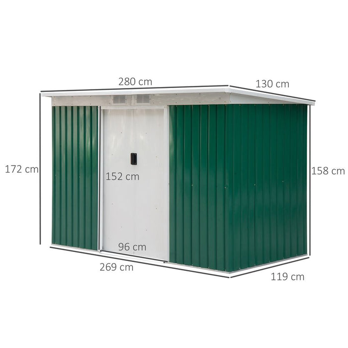 9ft Garden Storage Shed - Metal, Ventilated, Double Doors. High-Quality Tool Box for Equipment.