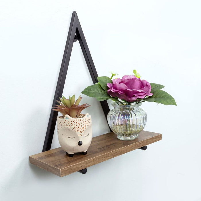 Premium Dark Oak Triangle Wall Shelf - High-Quality Black Metal Frame - PARGI