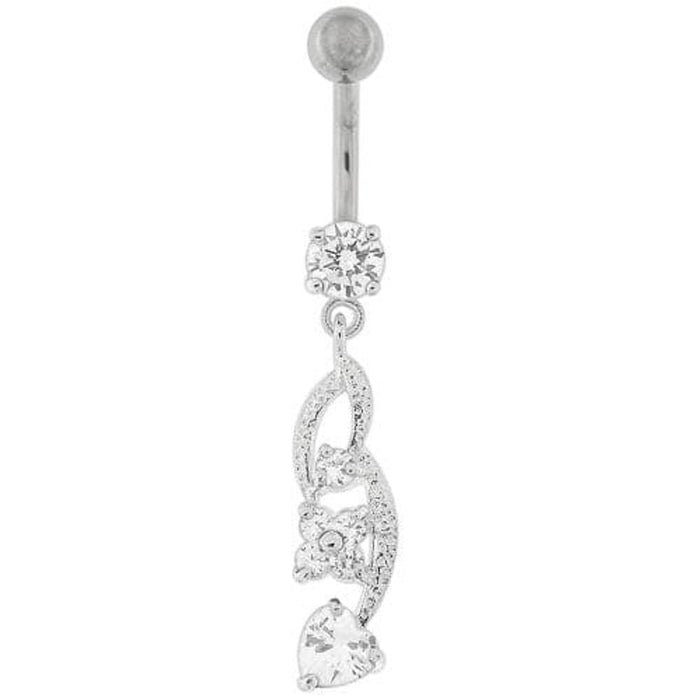 Flower with Heart Dangling Navel Belly Button Ring