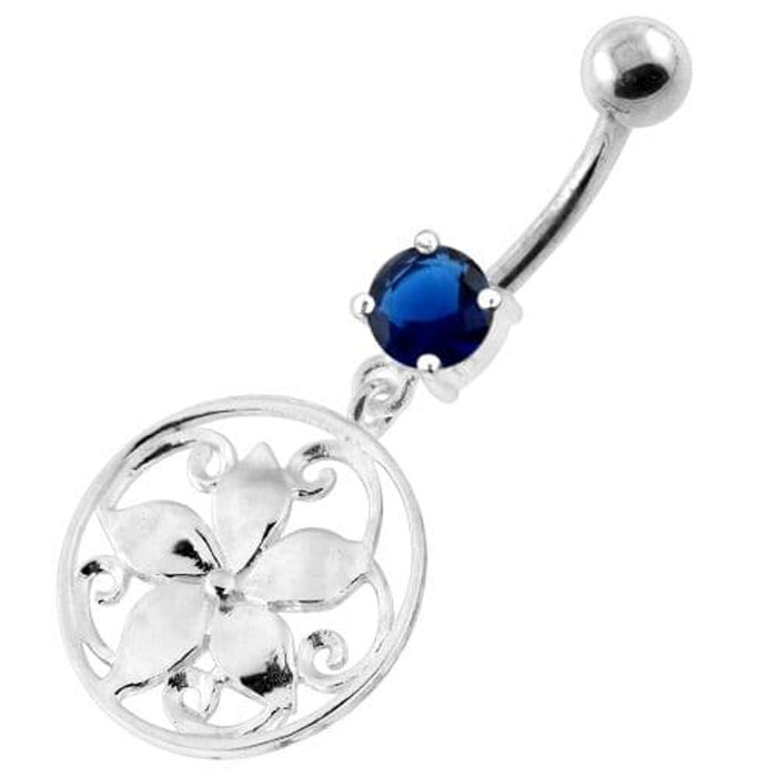 925 Sterling Silver Floral Flower Navel Belly Ring