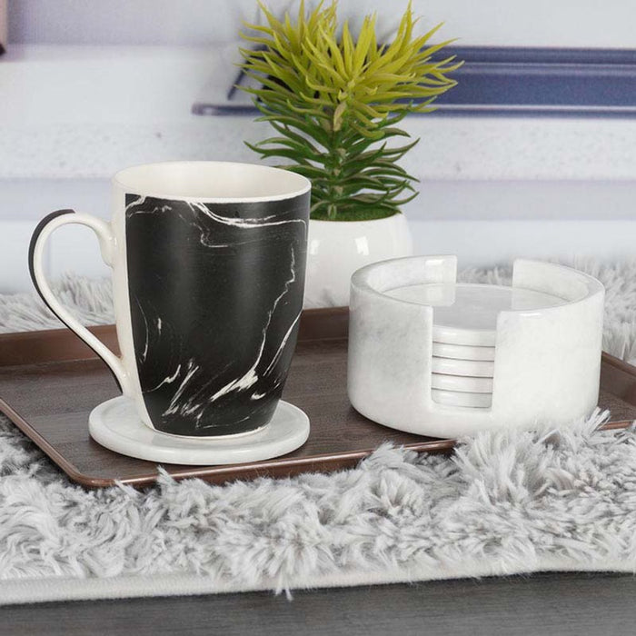 Natural Marble Kitchen Coaster Set With Holder