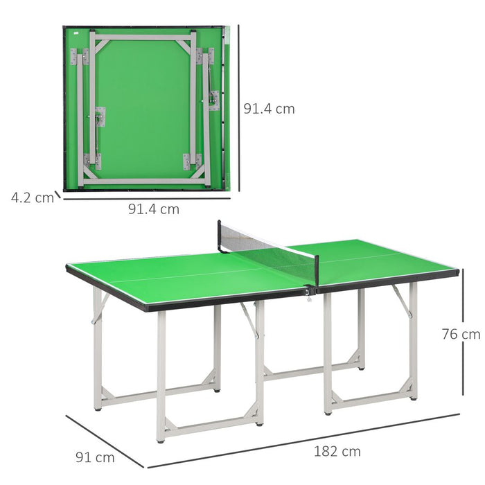 HOMCOM 6ft 182cm Mini Table Tennis Table Folding Ping Pong Table with Net Multi-Use Table for Indoor Outdoor Game, Green