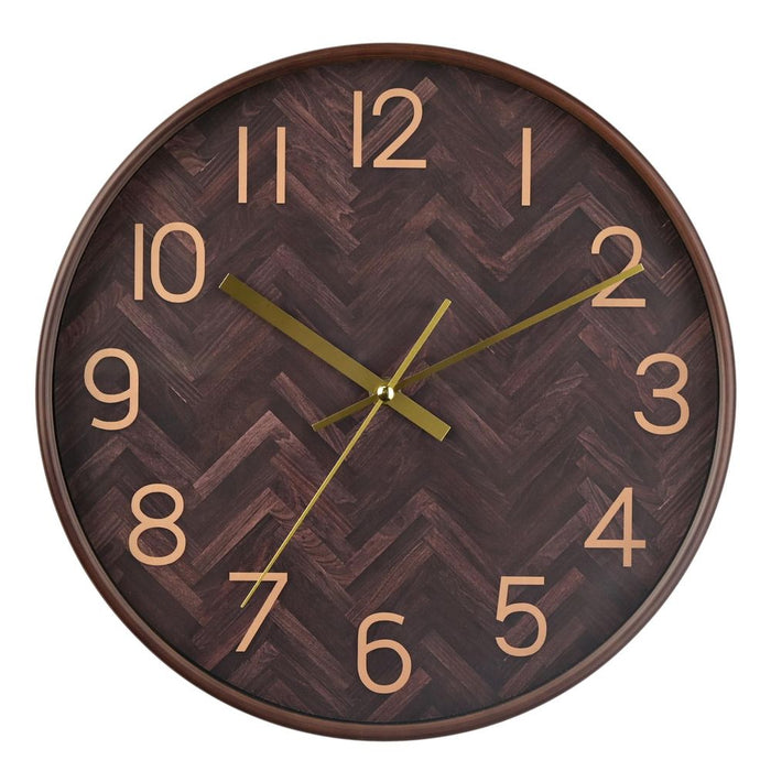 Hometime Round Wall Clock Brown Chevron 12" - Instant Modernity and Statement Piece