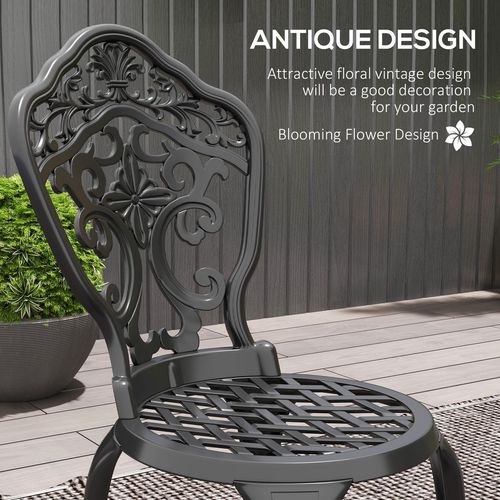 Outsunny 3 PCs Cast Aluminium Bistro Set w/ Parasol Hole for Balcony, Black