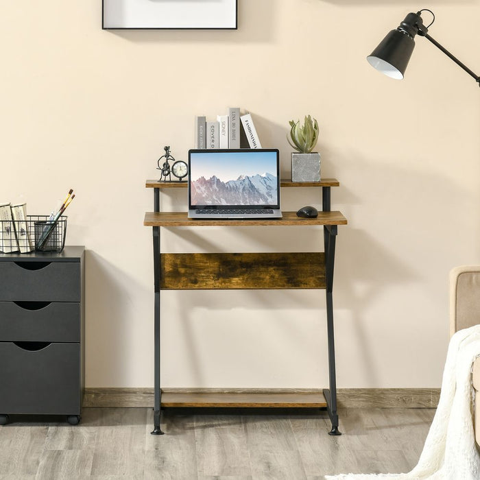 Premium Computer Desk: R-Shaped, Brown, Monitor Shelf, Storage. High-Quality, Space-Saving Design!