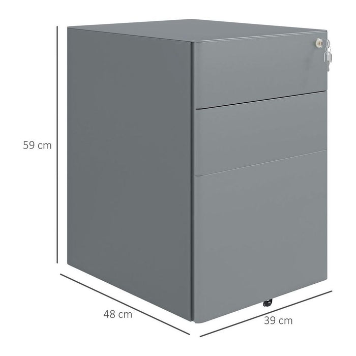 Vinsetto 3 Drawer Metal Filing Cabinet - Lockable, Compact, Grey - Quality Storage Solution