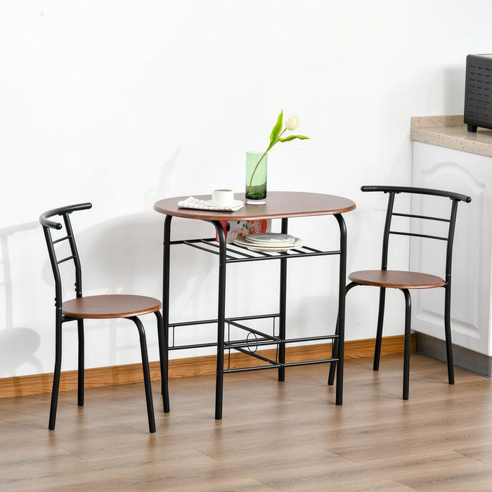 Rustic 2-Seater Bar Stool Set w/ Bottle Shelf - Durable Wood & Metal Construction