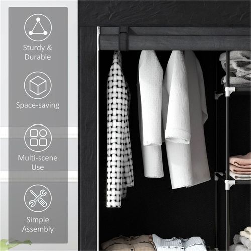 Fabric Wardrobe Hanging rail and Six shelves Clothes Storage 103W x 43D x 162.5H cm
