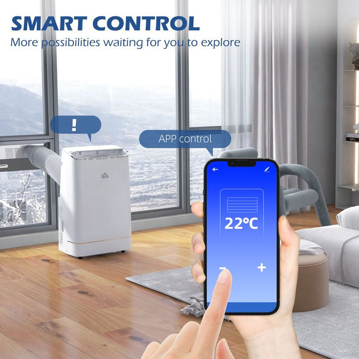 HOMCOM 14,000 BTU Mobile AC with WiFi Smart App, 35m², White: Cool, Ventilate, Dehumidify, Sleep Modes