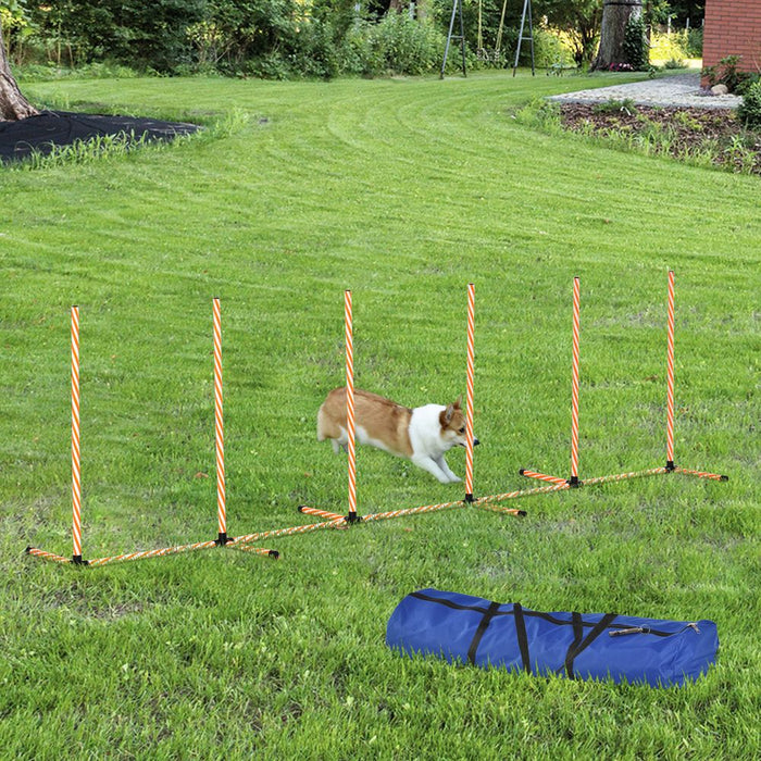 PawHut Dog Agility Training Equipment Pet Play Run Obstacle w/Weaves Poles Whistle Carrying Bag Outdoor Games Exercise