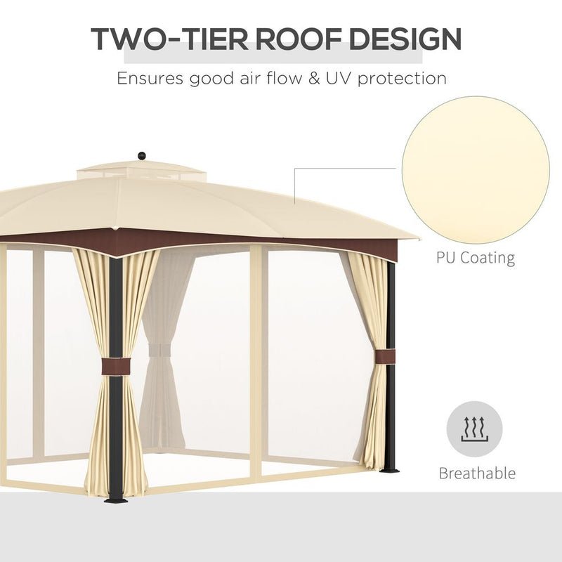 Premium 4x3m Patio Gazebo with Double Tier Roof, Removable Net - Khaki