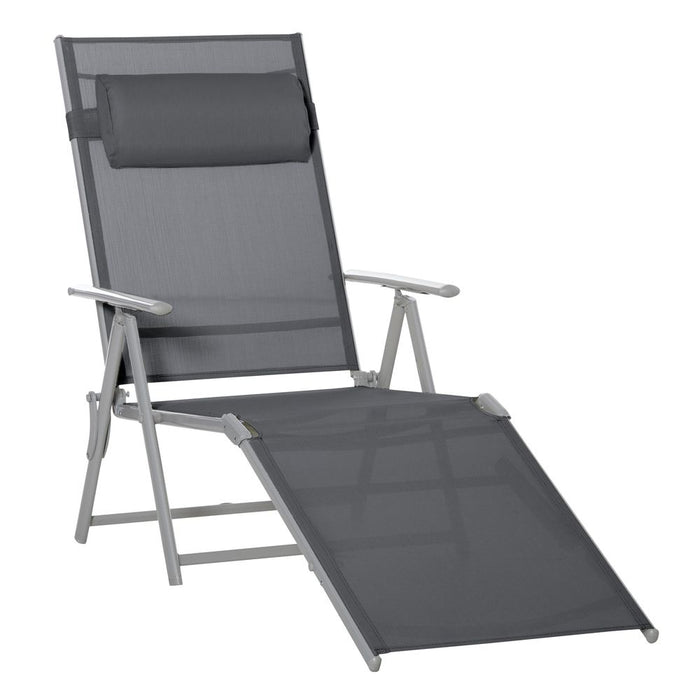 Sun Lounger Folding Chaise Chair Recliner & 7 Adjustable Backrest -  Dark Grey