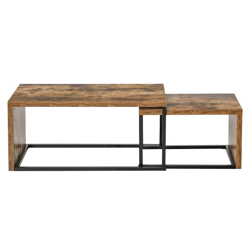 HOMCOM Coffee Tables Nesting Table Set of 2 Side Table w/Metal Frame for Living Room Bedroom Black & Brown