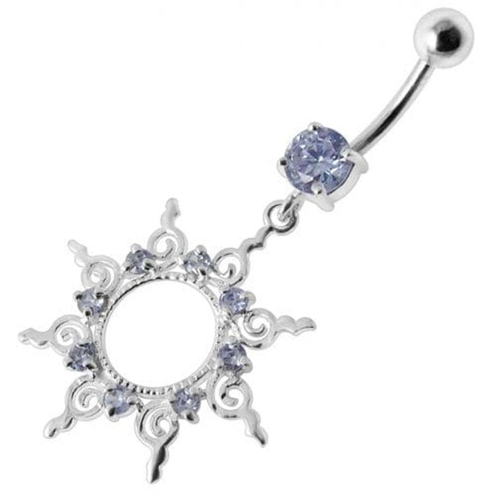 Fancy Silver Multi Jeweled STAR Dangling Banana Belly Ring