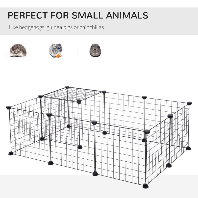 Pawhut DIY Pet Playpen Metal Wire Fence 12 Panel Enclosure Indoor Outdoor Guinea Pig Rabbit Small Animals Cage, Black