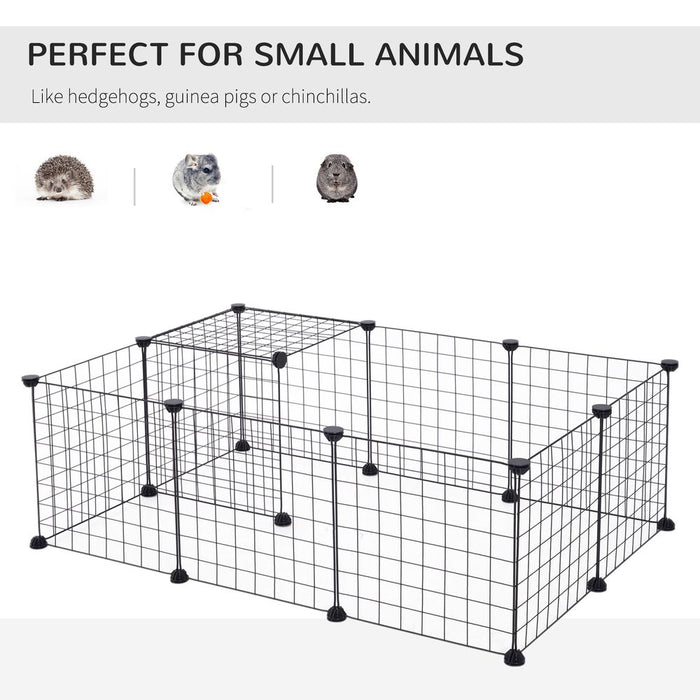 Pawhut DIY Pet Playpen Metal Wire Fence 12 Panel Enclosure Indoor Outdoor Guinea Pig Rabbit Small Animals Cage, Black