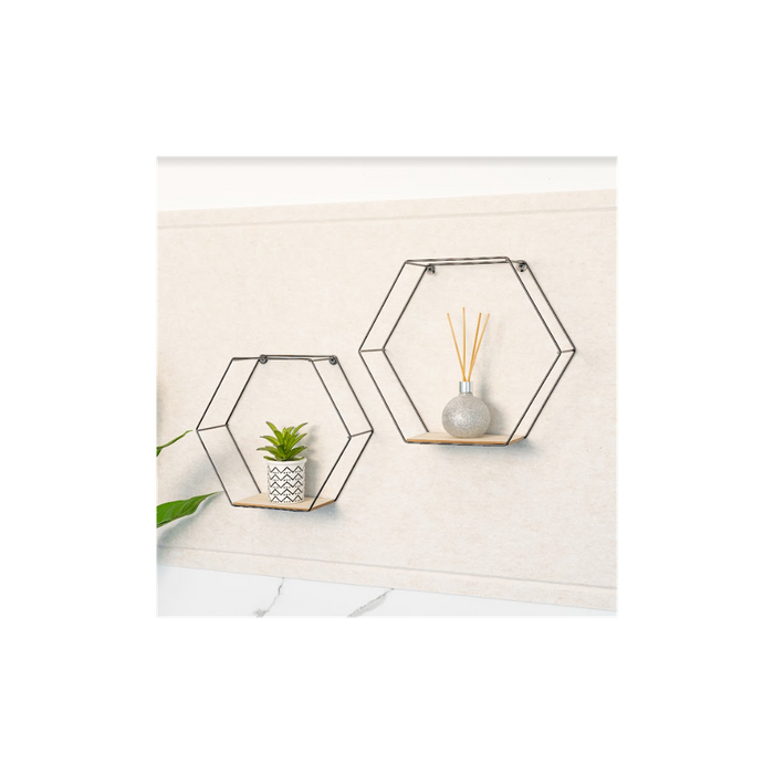 Premium Hexagonal Wall Shelves - Set of 2 | High-Quality | Modern Home Decor