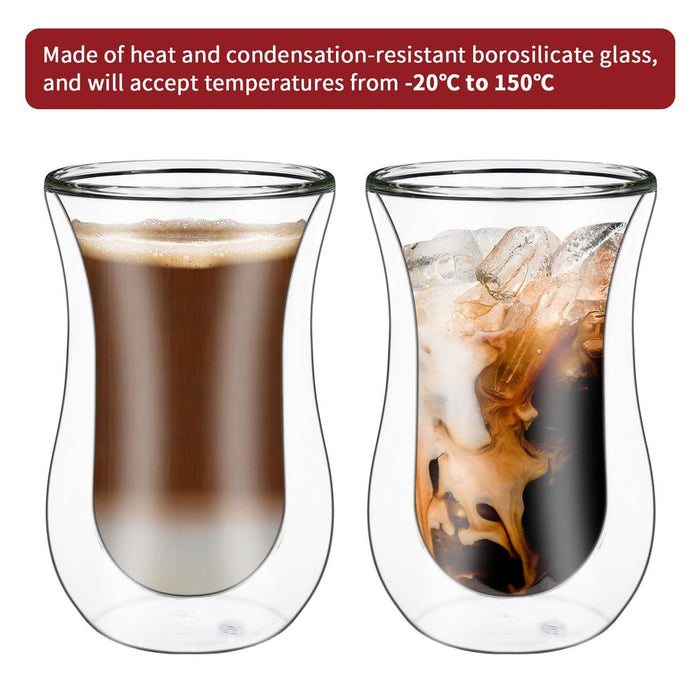 VINSANI Transparent Double Wall Glasses - Perfect for Hot & Cold Drinks - Minimalist Design - Set of 2 - Professional Seller