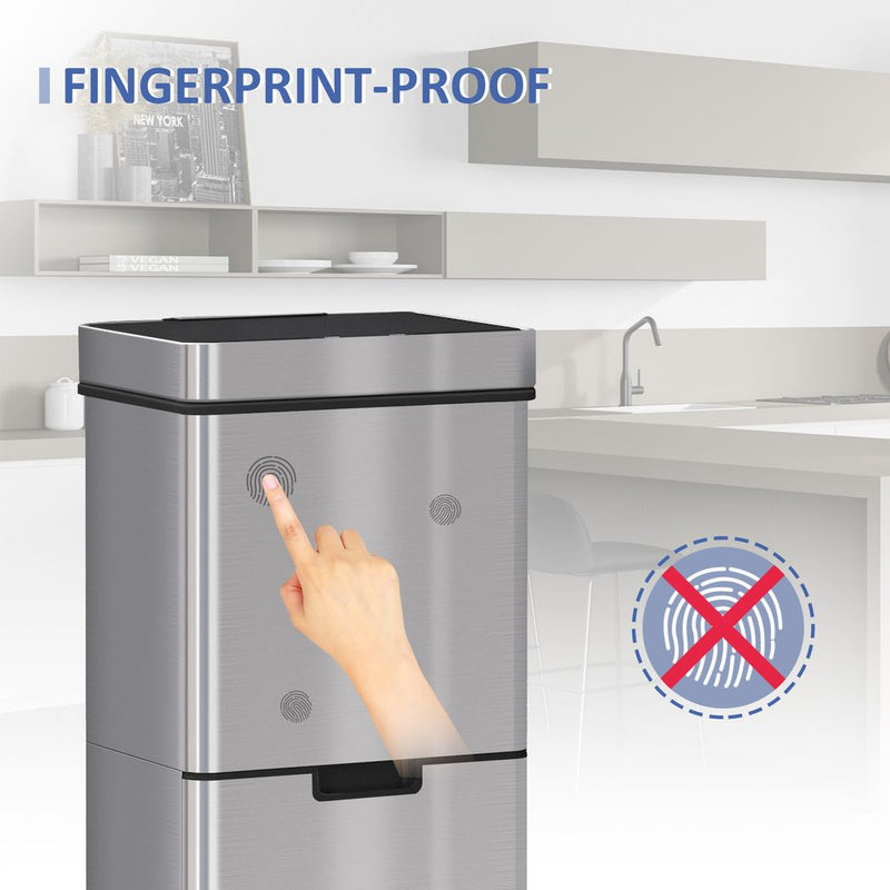 HOMCOM 72L Recycling Sensor Bin Stainless Steel 3 Compartments For Both Wet/Dry Waste w/Removable Lid Kitchen Home